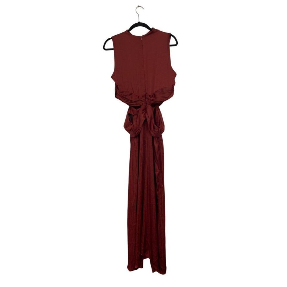 Zara Womens Midi Dress XL Terracotta Satin Effect Cut Out Side Slit 2842/945 NWT - Picture 5 of 16